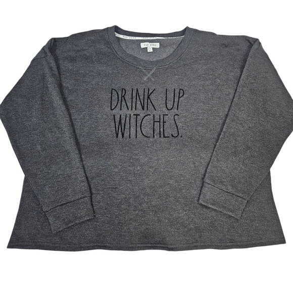 Rae‎ Dunn Charcoal Gray Drink Up Witched Crew Neck Sweatshirt Size XL Women's G4 - Picture 1 of 10